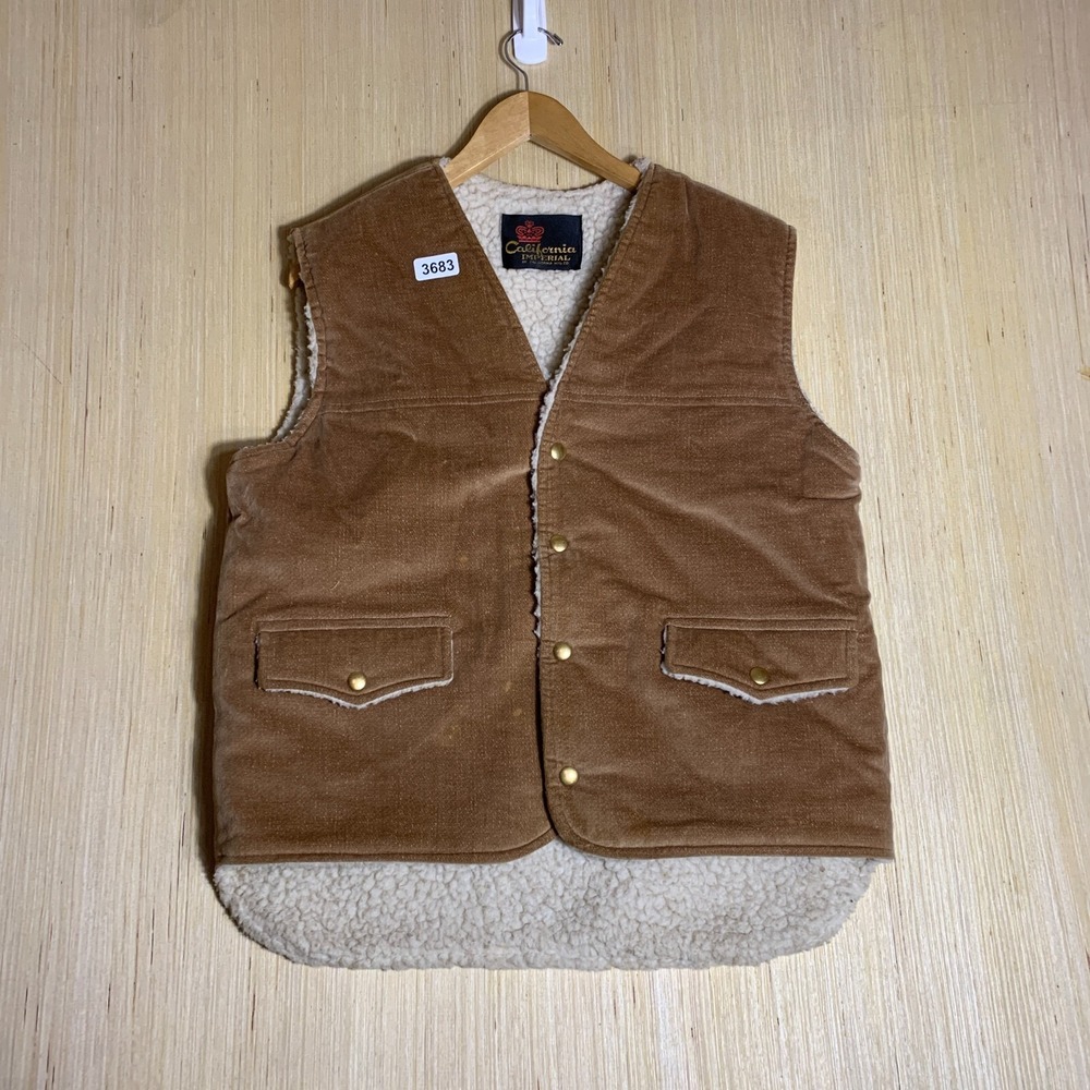 Vintage California Imperial Vest Small Brown Sherpa Lined Wool Button 80's